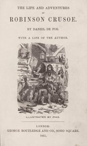 Strona tytułowa The Life and Adventures of Robinson Crusoe (kolorowy grawerunek)