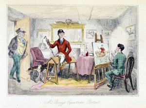 Malarz realizujący konny portret Pana Bragga w „Przygodach Thomasa Scotta”, ilustracja H.K. Browne i WT Maud. Angielska kreskówka o polowaniu na lisy. autorstwa Hablot Knight Browne