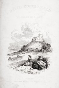 Ilustracja na stronie tytułowej z „Dawida Copperfielda” autorstwa Charlesa Dickensa (1812-70) po raz pierwszy opublikowana w 1850 r. (lito) autorstwa Hablot Knight Browne