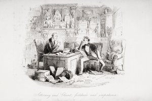 Adwokat i klient, hart ducha i niecierpliwość, ilustracja z „Ponurego domu” Charlesa Dickensa (1812-70) wydana w 1853 r. (lito) autorstwa Hablot Knight Browne