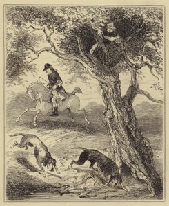 Dick Turpin ścigany przez Bloodhounds autorstwa Hablot Knight Browne