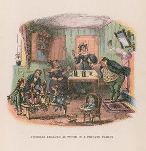 Ilustracja do Mikołaja Nickleby autorstwa Hablot Knight Browne