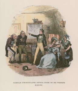 Ilustracja do Mikołaja Nickleby autorstwa Hablot Knight Browne