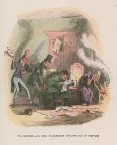 Ilustracja do Mikołaja Nickleby autorstwa Hablot Knight Browne