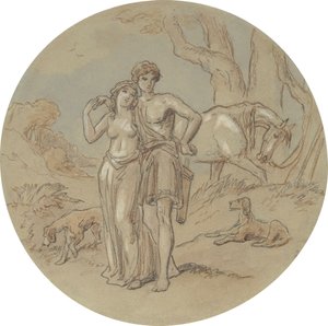 Jeden z osiemnastu projektów serii talerzy przedstawiających Wenus i Adonisa autorstwa Hablot Knight Browne