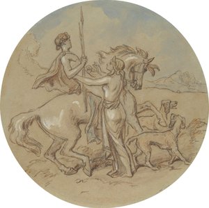 Jeden z osiemnastu projektów serii talerzy przedstawiających Wenus i Adonisa autorstwa Hablot Knight Browne