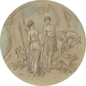 Jeden z osiemnastu projektów serii talerzy przedstawiających Wenus i Adonisa autorstwa Hablot Knight Browne