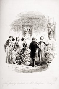 Portrety rodzinne u pana Bayhama Badgera, ilustracja z „Ponurego domu” Charlesa Dickensa (1812-70) wydana w 1853 r. (lito) autorstwa Hablot Knight Browne