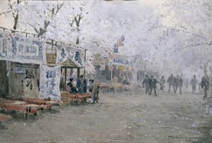 Święto Kwitnącej Wiśni, ok. 1903 (akwarela na białawym papierze) autorstwa Hachir Nakagawa