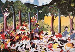 Haitańczycy pod dowództwem Jean Jacques Dessalines pokonują wojska Napoleona (olej na płótnie) autorstwa Haitian School