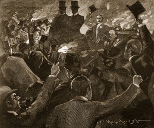 Mr Balfour w Dublinie: procesja z pochodniami, ilustracja z „Ilustrowanej historii Anglii Cassella” (rycina) (zdjęcie w sepii) autorstwa Hal Hurst
