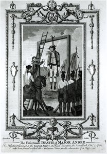 Niefortunna śmierć majora Andre, adiutanta generalnego armii angielskiej, w kwaterze głównej w Nowym Jorku, 2 października 1780, grawerowana przez Johna Goldara (1729-1795) autorstwa Hamilton