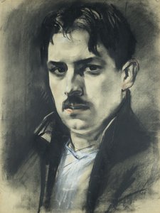 Autoportret (pasel z białymi i czerwonymi refleksami)