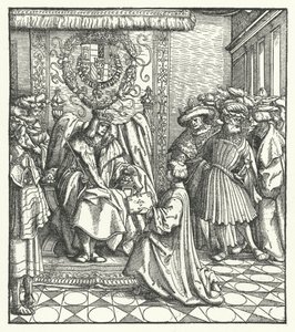 Dedykacja księgi cesarzowi Maksymilianowi I (rycina) autorstwa Hans (after) Burgkmair