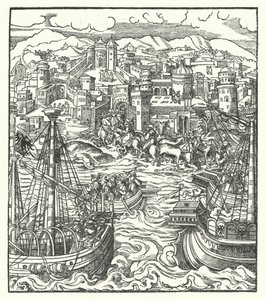 Fryderyk III, cesarz rzymski, przybywający do Rzymu ze swoją narzeczoną, Eleonorą Portugalską autorstwa Hans (after) Burgkmair