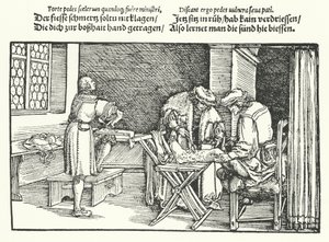 Owrzodzenia lub owrzodzenia nóg (grawerowanie) autorstwa Hans (after) Burgkmair