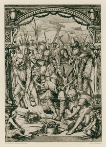 Jezus Chrystus przybity do krzyża (rycina) autorstwa Hans (after) Holbein the Younger