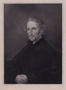 Philipp Melanchthon, niemiecki reformator protestancki i współpracownik Marcina Lutra (grafika) autorstwa Hans (after) Holbein the Younger