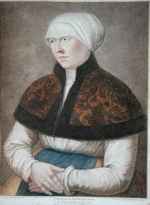Portret żony Holbeina, rytowany przez Francesco Bartolozzi (1727-1815) 1796 (grafika) autorstwa Hans (after) Holbein the Younger