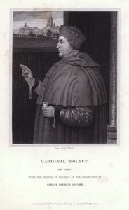 Thomas Wolsey, angielski polityk, arcybiskup i kardynał Kościoła Katolickiego (grafika) autorstwa Hans (after) Holbein the Younger