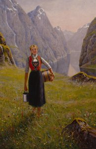 Dairymaid (olej na płótnie) autorstwa Hans Andreas Dahl