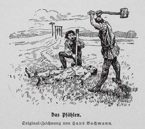 Egzekucja przez wbicie na pal (rycina) autorstwa Hans Bachmann