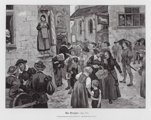 Kobieta pod pręgierzem (rycina) autorstwa Hans Bachmann