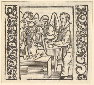 Aniołowie przy stole, ilustracja z Speculum Passionis, 1507, 1507. autorstwa Hans Baldung