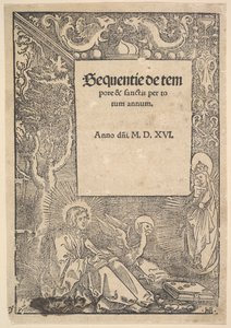 Św. Jan Ewangelista na Patmos, strona tytułowa z Hymni de tempore et de sanctis, 1516 autorstwa Hans Baldung