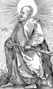 Św. Piotr trzymający swój symbol klucza, c1490-1550