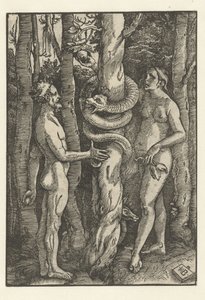 Adam i Ewa z wężem Pokusa autorstwa Hans Baldung Grien