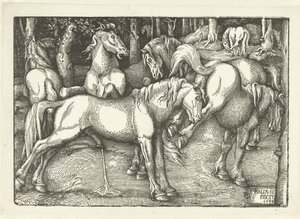 Grupa sześciu koni bojowych autorstwa Hans Baldung Grien