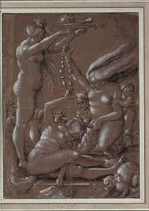 Sabat Czarownic (wg Hansa Baldunga) par Graf, Urs (ok. 1485-1527/28). Długopis, pędzel, tusz, kolor biały na papierze, wymiary: 29,5x21,7 autorstwa Hans Baldung Grien