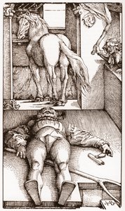 Zaczarowany palefrenier - (Śpiący Pan Młody i Czarodziejka) drzeworyt Hansa Baldunga Griena (1485-1544) ok. 1544 - autorstwa Hans Baldung Grien