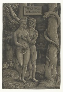 Kuszenie Adama i Ewy w raju Upadek człowieka Lapsvs Hvmani Generis (tytuł na obiekcie) autorstwa Hans Baldung Grien