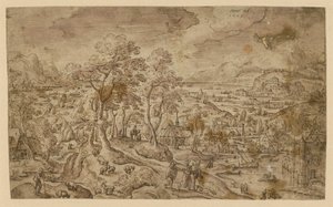 Chrystus w drodze do Emaus w rozległym krajobrazie autorstwa Hans Bol