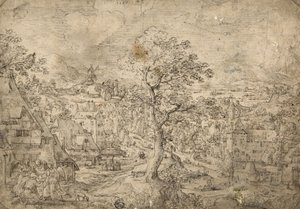 Krajobraz z Abrahamem i Aniołami, 1567 autorstwa Hans Bol