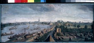 ""Zabawy wiejskie"" (Zabawy wiejskie) Radości wsi, scena spacerów po rzece, wiejski bal, piknik i gry na świeżym powietrzu. Obraz gwaszowy Hansa Bola (1534-1593) 1592 Muzeum Puszkina, Moskwa autorstwa Hans Bol