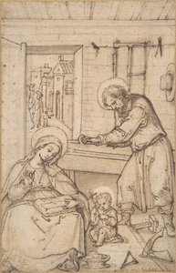 Dzieciństwo Chrystusa w warsztacie stolarskim, 1534-93. autorstwa Hans Bol.