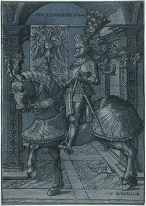 Portret konny cesarza Maksymiliana, 1508 r. autorstwa Hans Burgkmair