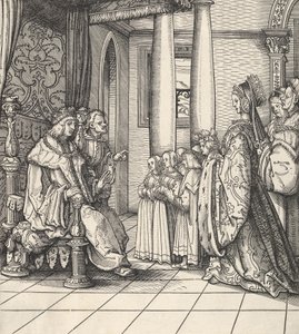 Biały król przyjmujący swoją córkę Małgorzatę i dzieci króla Filipa, z Der Weisskunig, 1514-16 autorstwa Hans Burgkmair
