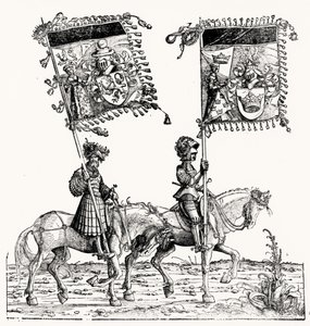 Dwóch rycerzy konnych, z procesji triumfalnej Maksymiliana, ok. 1516-18 autorstwa Hans Burgkmair