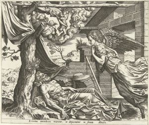 Śmierć Łazarza Historia Łazarza i bogacza (tytuł serii) autorstwa Hans Collaert (I) (possibly)