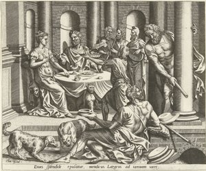 Łazarz błaga o dom bogacza Historia Łazarza i bogacza (tytuł serii) autorstwa Hans Collaert (I) (possibly)