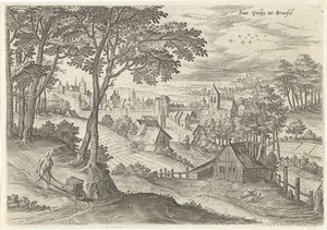 Widok Saint-Gilles Sint Gielijs do Brukseli (tytuł na obiekcie) Zabytki z okolic Brukseli (tytuł serii) autorstwa Hans Collaert (I)