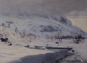 Górski krajobraz, zima autorstwa Hans Fredrik Henriksen Borgen
