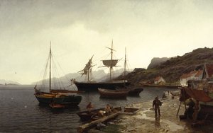 Kuter rybacki (łódź) w porcie, Kleven, Mandal