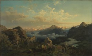 Norwegian Highlands w Sunrise autorstwa Hans Gude