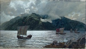 Statki Wikingów, Sognefjord (akwarela, długopis, ołówek i gwasz na papierze)