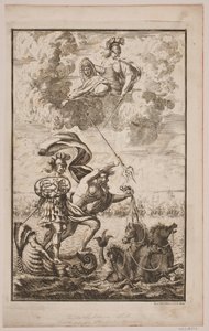 Neptun pędzi nad morzem. Strona tytułowa Fontenay, „Söe-Evolution”; Kopenhaga 1743 autorstwa Hans Henrich Christian Ulrich